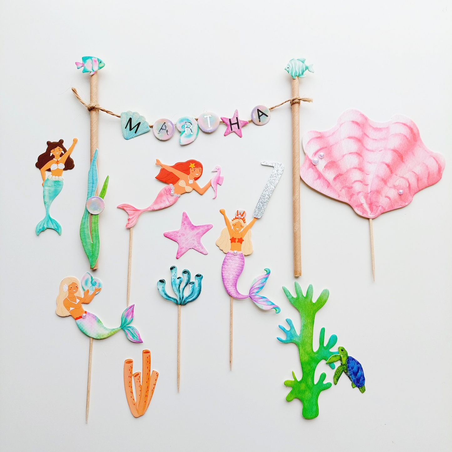 Personalised Mermaid Sea World Cake Toppers set