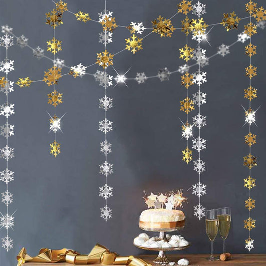 4 Meter Gold and Silver Snow Flakes Bunting Garland