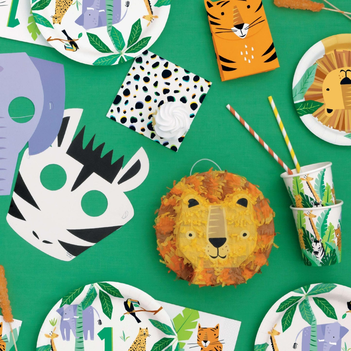 Jungle animal birthday party paper face masks 8-pack