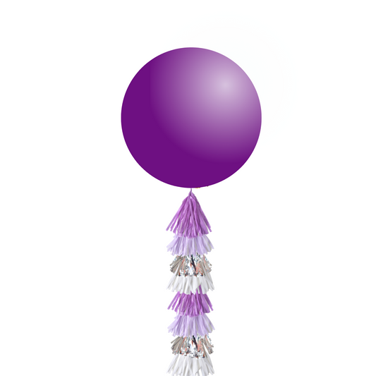 Giant 36inch Balloon with Tassel Tails, Purple Silver