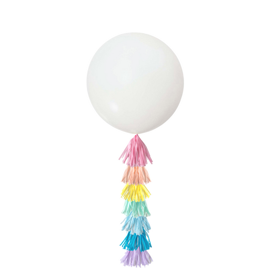 Giant 36inch Balloon with Tassel Tails, White Rainbow