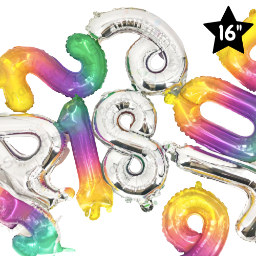 Jelly look 16" inch rainbow foil number balloons