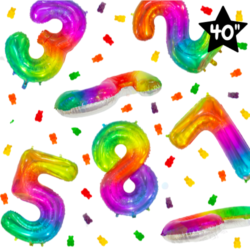 Jelly look 40" inch rainbow foil number balloons