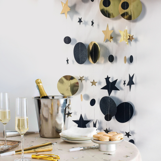 Hanging decoration black golden stars and circles