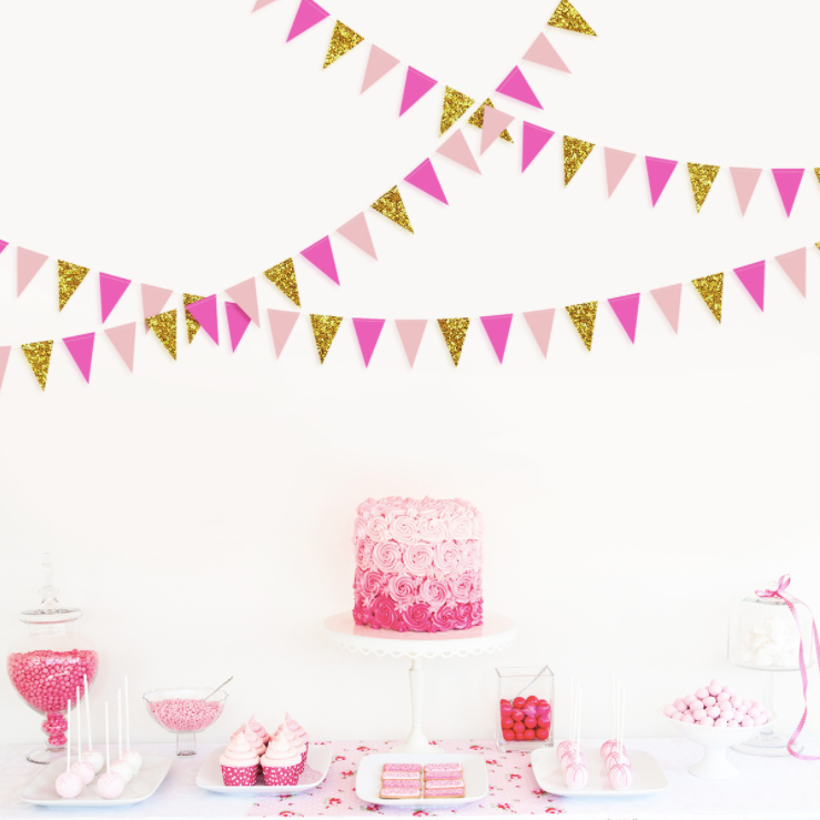 Pink and gold flag bunting