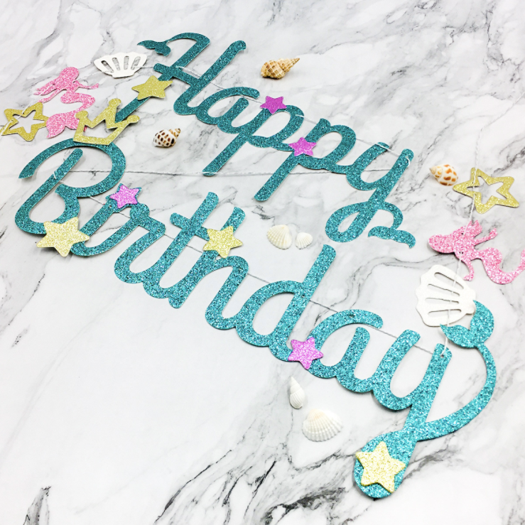 Glittery mermaid happy birthday bunting