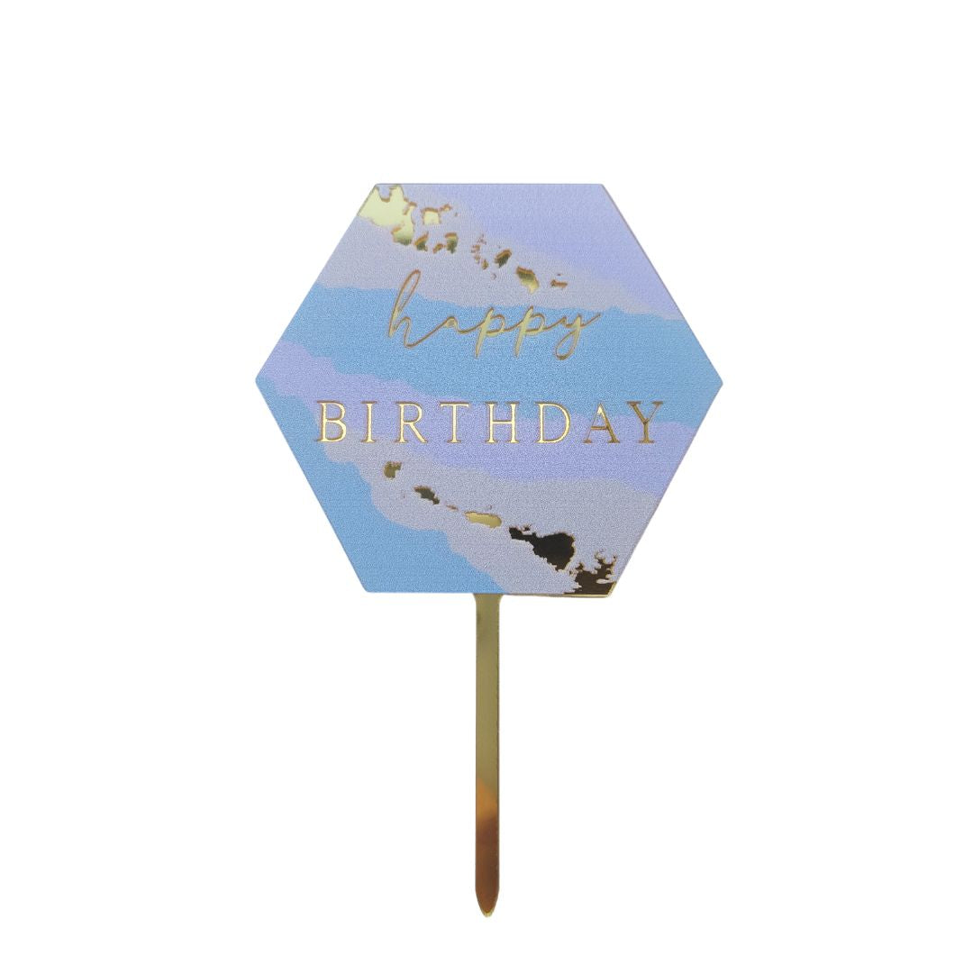 Light Blue Purple and Gold Hexagon Acrylic Cake Topper